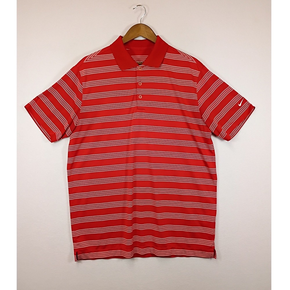 Sporty Nike Golf Mens Large Red White Striped Dri-FIT Tour Performance Polo